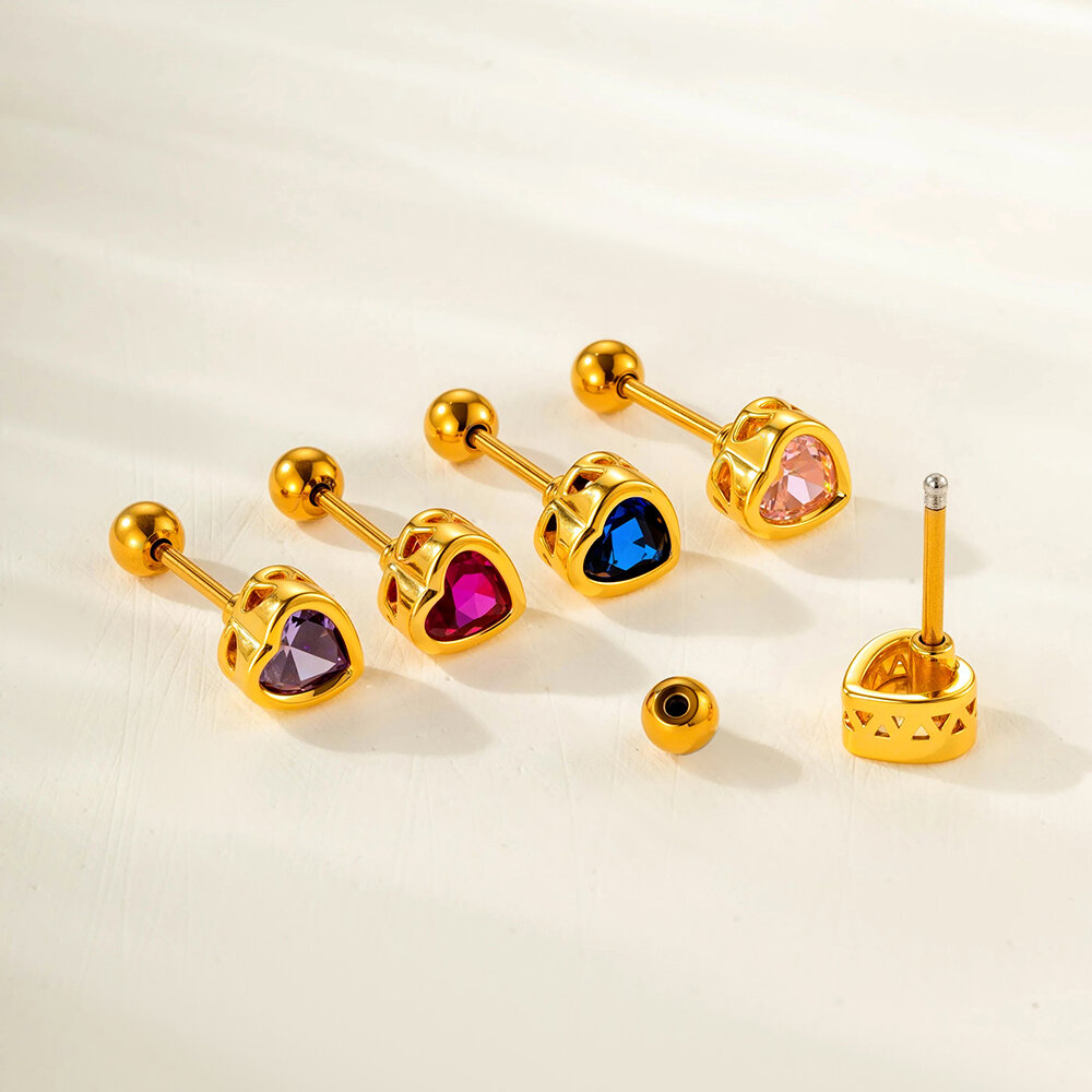 1 Parça Klasik Kalp Bakır Zirkonyum Kadın Piercing Küpe 2