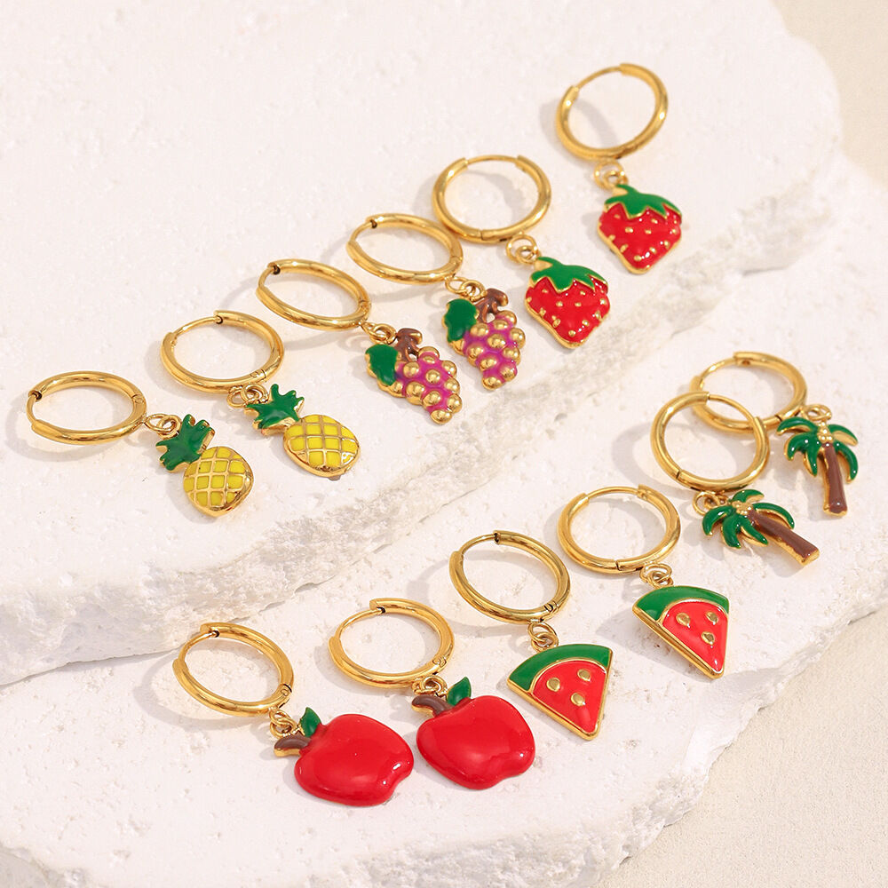 1 Pair Vivid Fresh Fruits Gold Color Drop Earrings