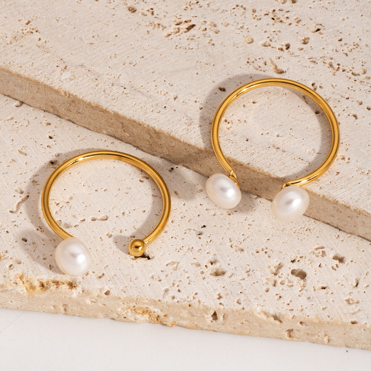 1 Piece Simple Stainless Steel Waterproof  Gold Color  Pearl Adjustable Ring