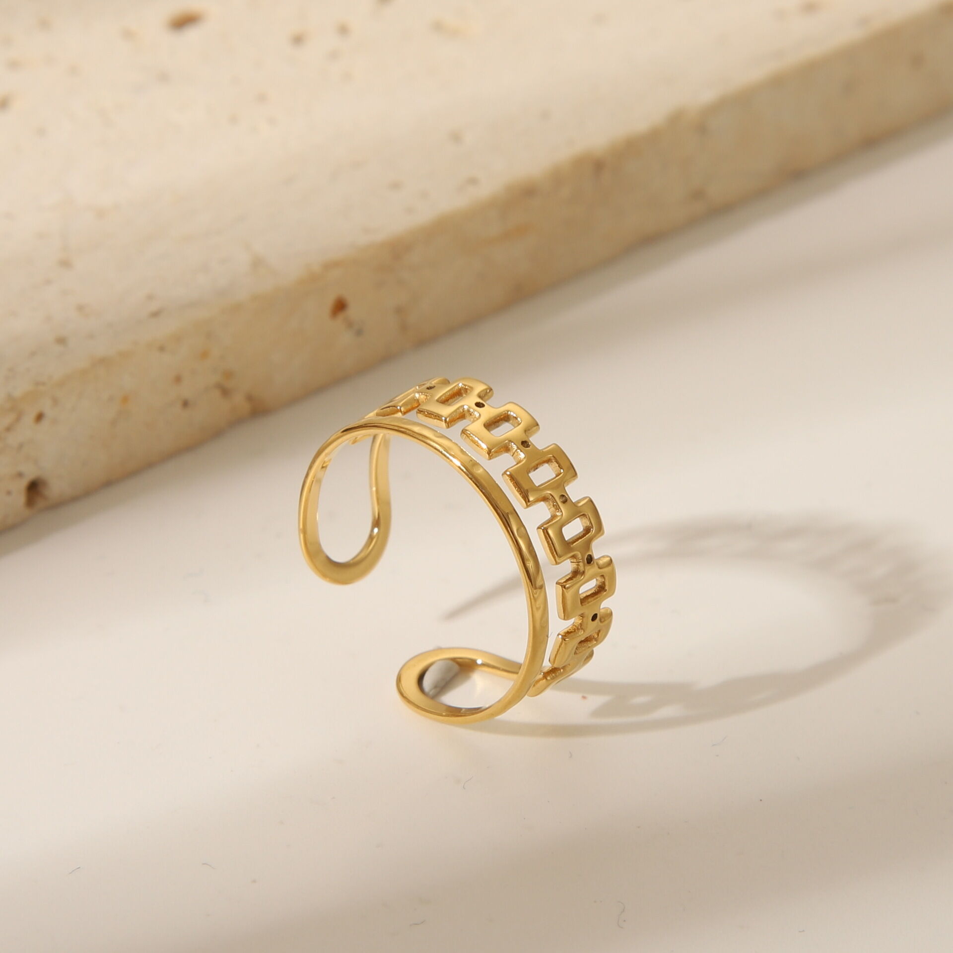 1 Piece Stainless Steel Waterproof Gold Color Minimalist Rings h5 Picture4
