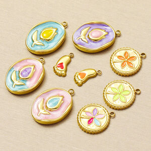 1 pezzo di lusso serie fai da te fiore in acciaio inossidabile impermeabile color oro ciondoli da donna h5 Immagine2