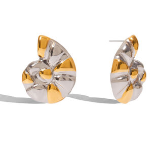 1 Pair Fashionable Shell Stainless Steel Waterproof Gold Color Women's Stud Earrings h5