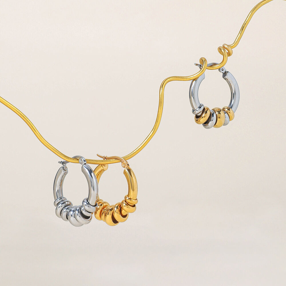 1 Pair Classic Mixed Color Stainless Steel Waterproof Gold Color Women's Hoop Earrings h5Picture7