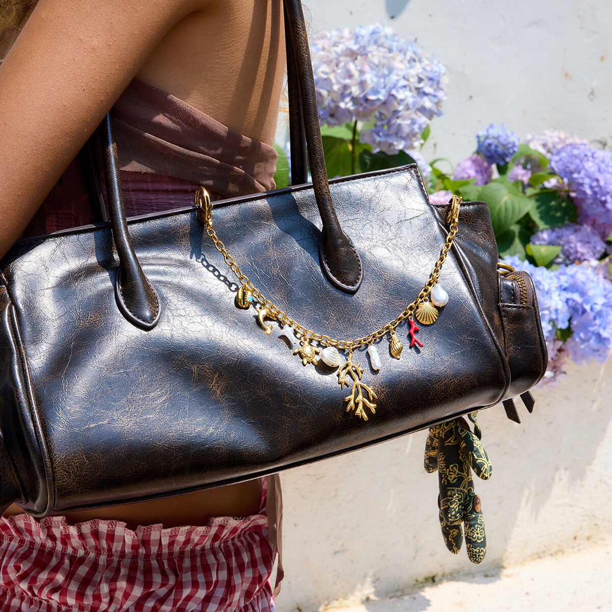 Catena per borsa da donna color oro in acciaio inossidabile con conchiglia oceanica, 1 pezzo Immagine2