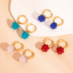 1 paire de boucles d'oreilles pendantes en acier inoxydable doré, imperméables, motif raisin. h5 Image2