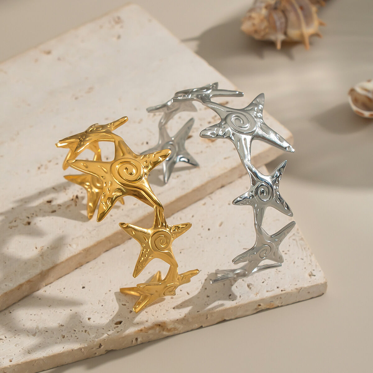 1 Piece Starfish Stainless Steel Waterproof Gold Color Cuff Bracelet h5 Picture3