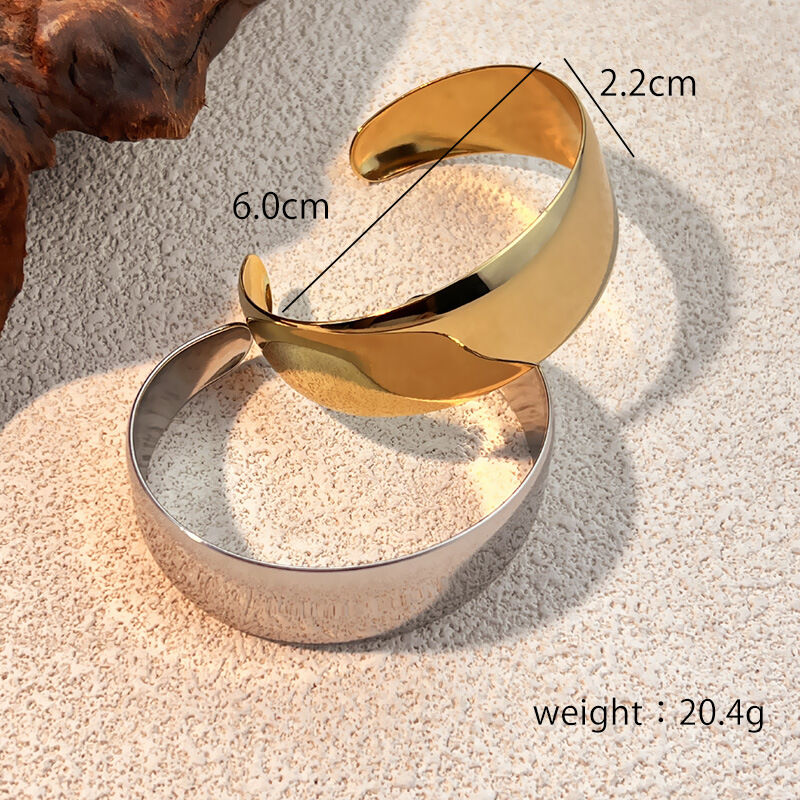 1 Piece Simple Stainless Steel Waterproof Gold Color Cuff Bracelet h5Picture4