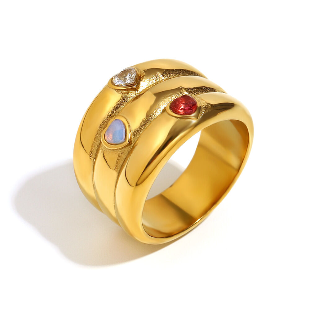 Three-Layer Zircon Ring-Gold/Number 6 