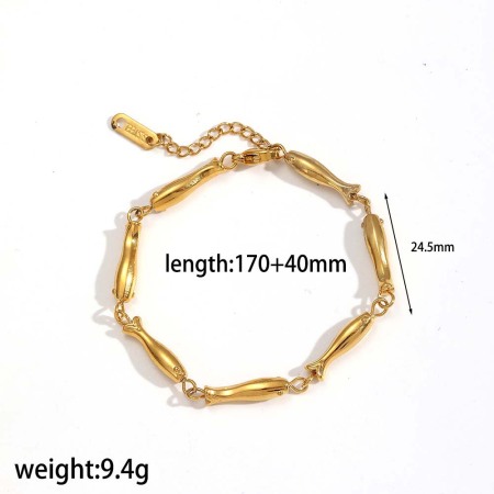 1 Piece Fish Stainless Steel Waterproof Gold Color Chain Bracelet