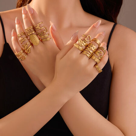 Daily Geometric Stainless Steel Waterproof Gold Color Women's Adjustable Rings