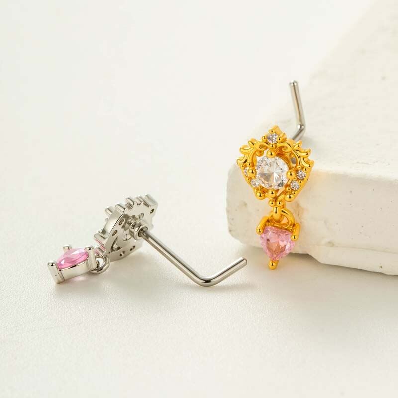 1 Piece Stylish Heart Copper Gold Color Zircon Women's Nose Stud h5Picture3