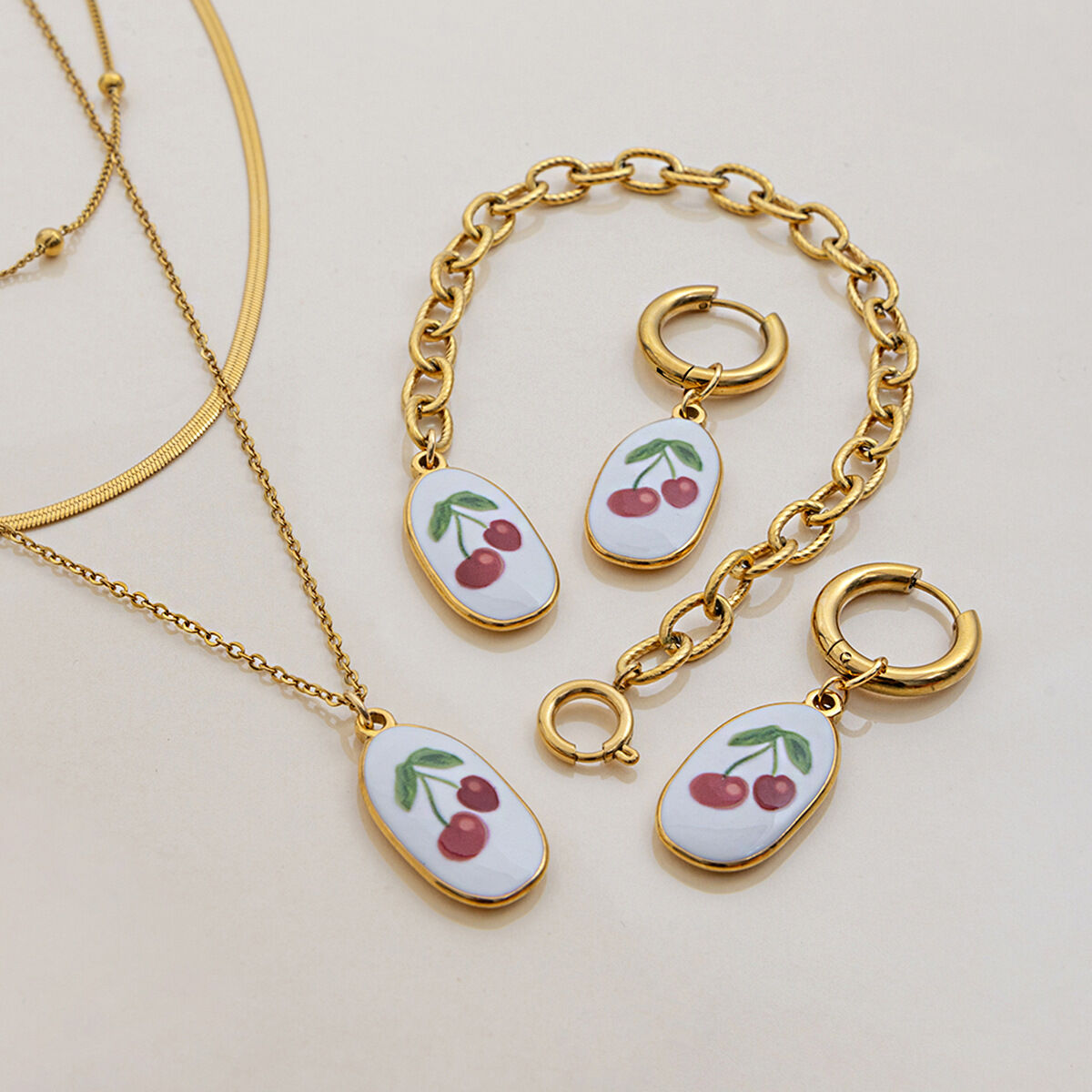 1 Pair Natural Cherry Stainless Steel Waterproof Gold Color Women's Pendant Necklaces Picture8