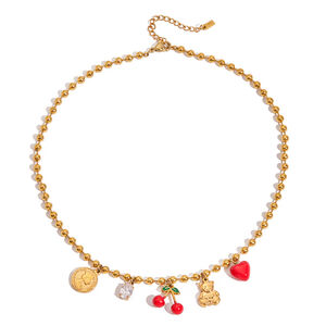1 Piece Natural Cherry Stainless Steel Waterproof Gold Color Women's Pendant Necklaces h5