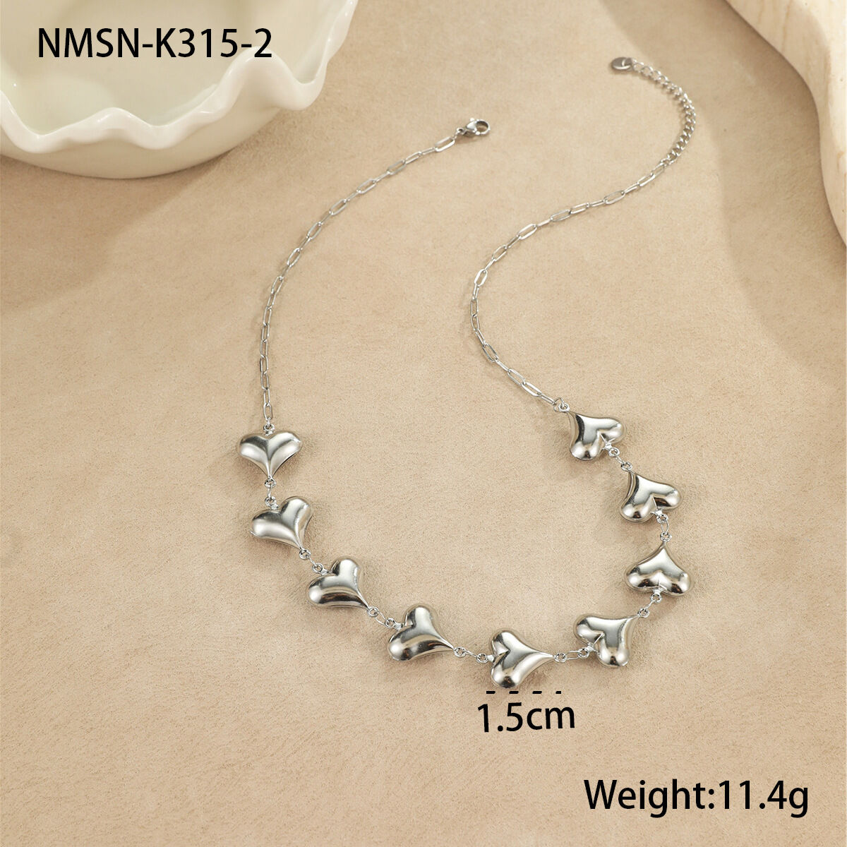 NMSN-K315-2 Collana in acciaio a forma di cuore Immagine5