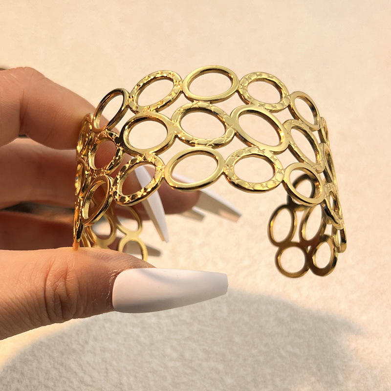 1 Piece Classic Stainless Steel Waterproof Gold Color Cuff Bracelet h5Picture2