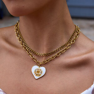 1 Piece Classic Series Paint Sun Stainless Steel Waterproof Gold Color Women's Pendant Necklaces h5 Picture4