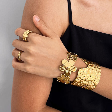1 Piece Personality Flower Stainless Steel Waterproof Gold Color Women's Bangles