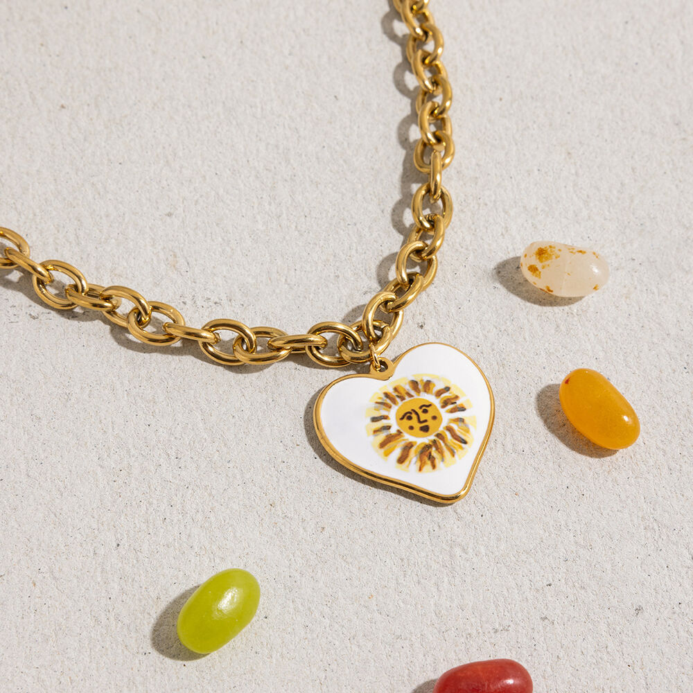 1 Piece Classic Series Paint Sun Stainless Steel Waterproof Gold Color Women's Pendant Necklaces h5Picture9