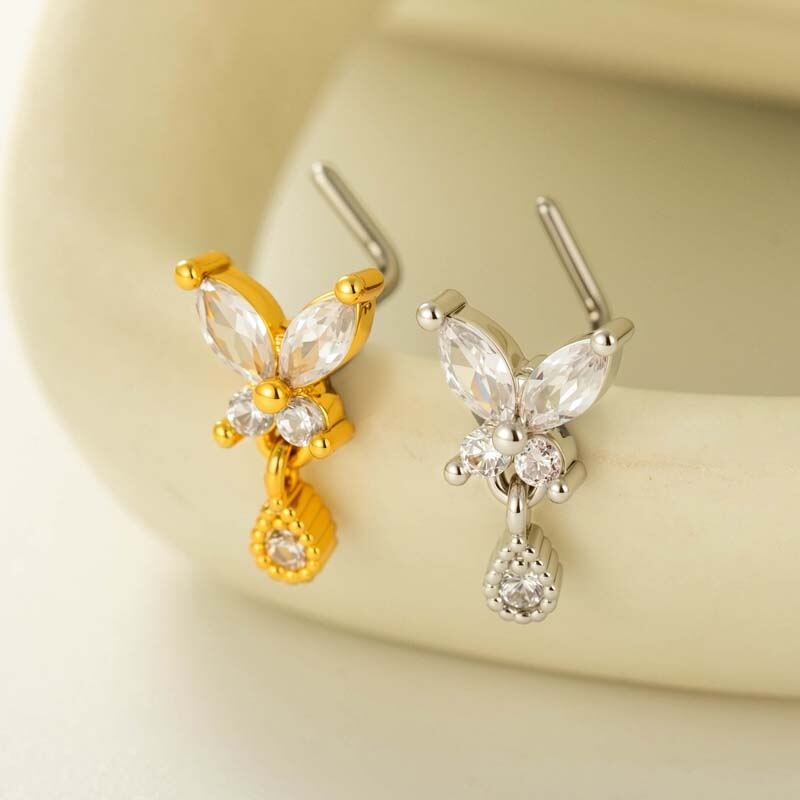1 pezzo di perno nasale da donna a forma di farfalla in zircone color rame e oro