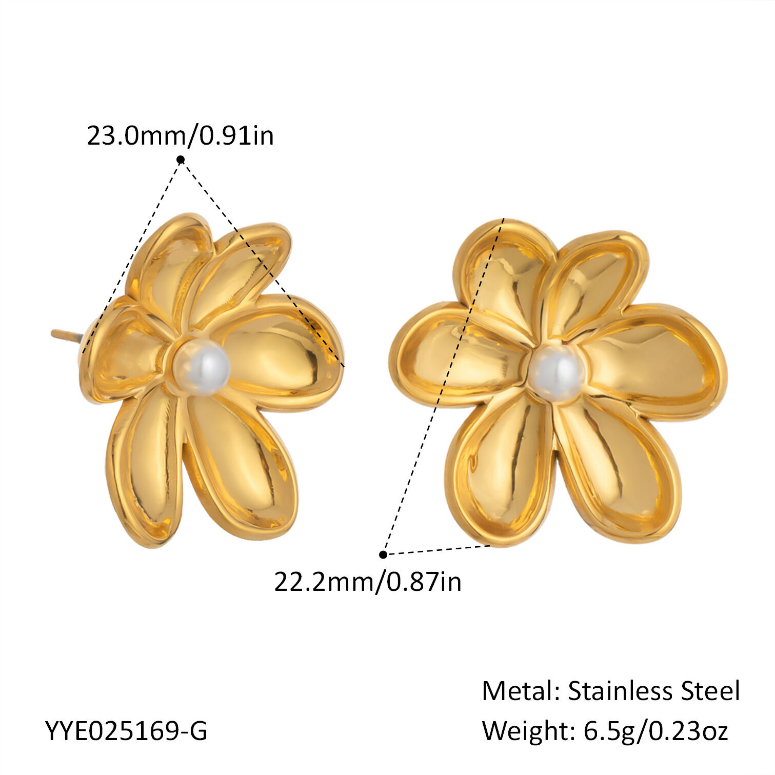 Sweet Flower Stainless Steel Waterproof Gold Color Earring Sets 