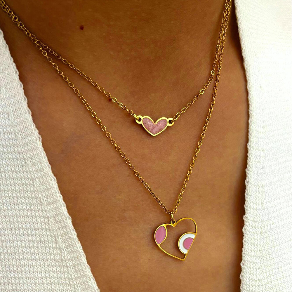 1 Piece Enamel Heart Stainless Steel Waterproof Gold Color Pendant Necklace h5Picture3