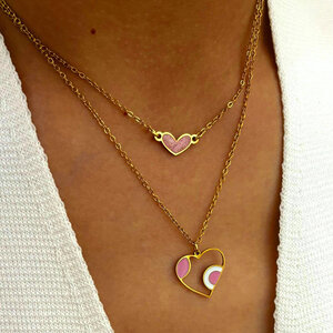 1 Piece Enamel Heart Stainless Steel Waterproof Gold Color Pendant Necklace h5 Picture3