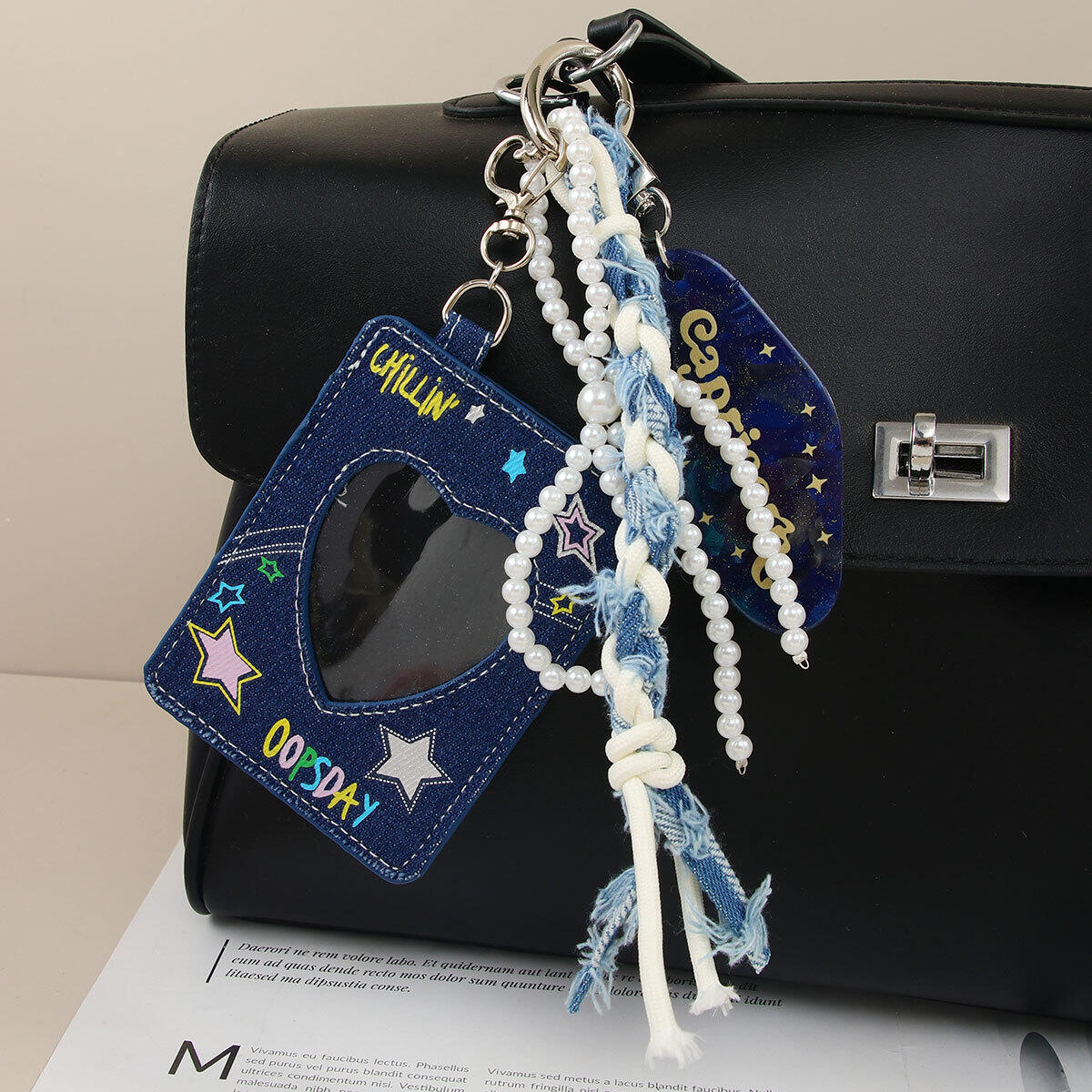 1 paire de breloques de sac pour femme en polyester, série simple et décontractée, motif lettre