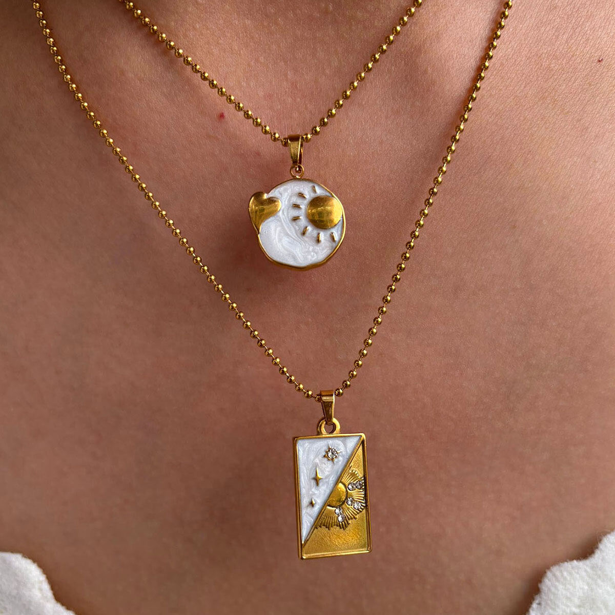 1 Piece Enamel Tarot Stainless Steel Waterproof Gold Color Pendant Necklace