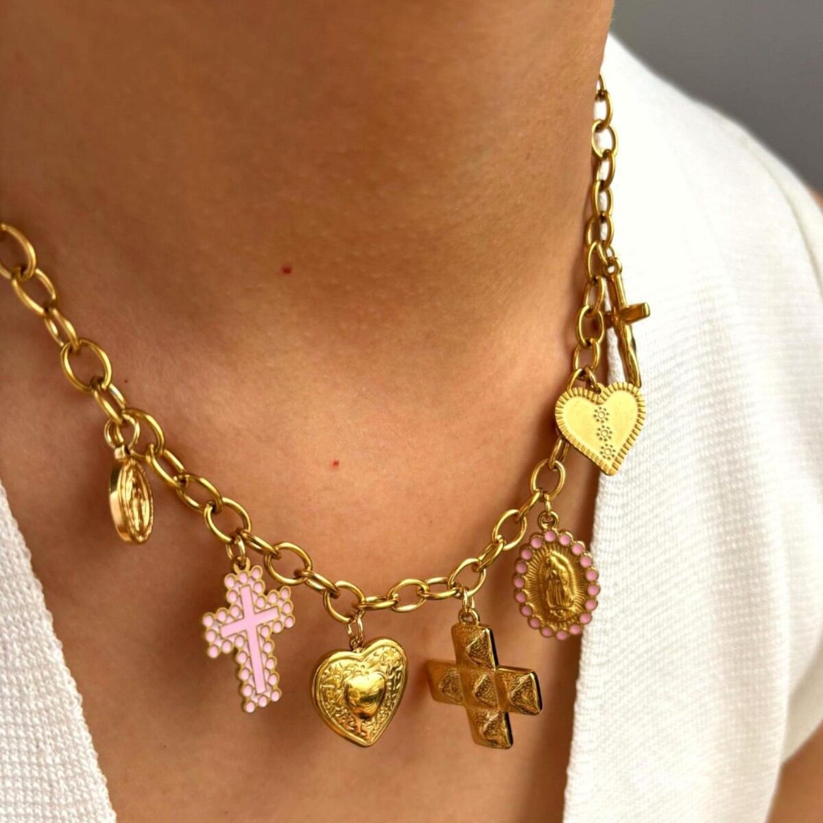1 Piece Cross Stainless Steel Waterproof Gold Color Pendant Necklace 2