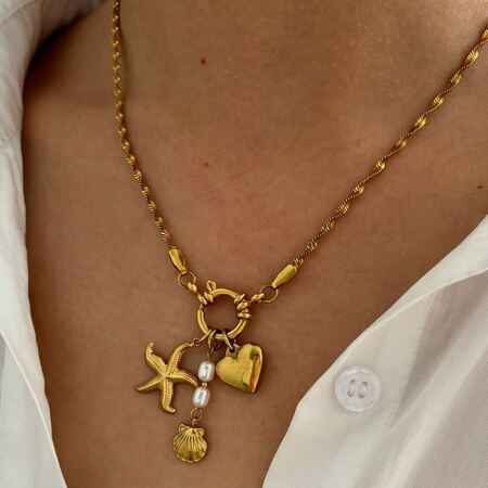 1 stuk waterdichte gouden hangerketting van roestvrij staal met oceaanmotief