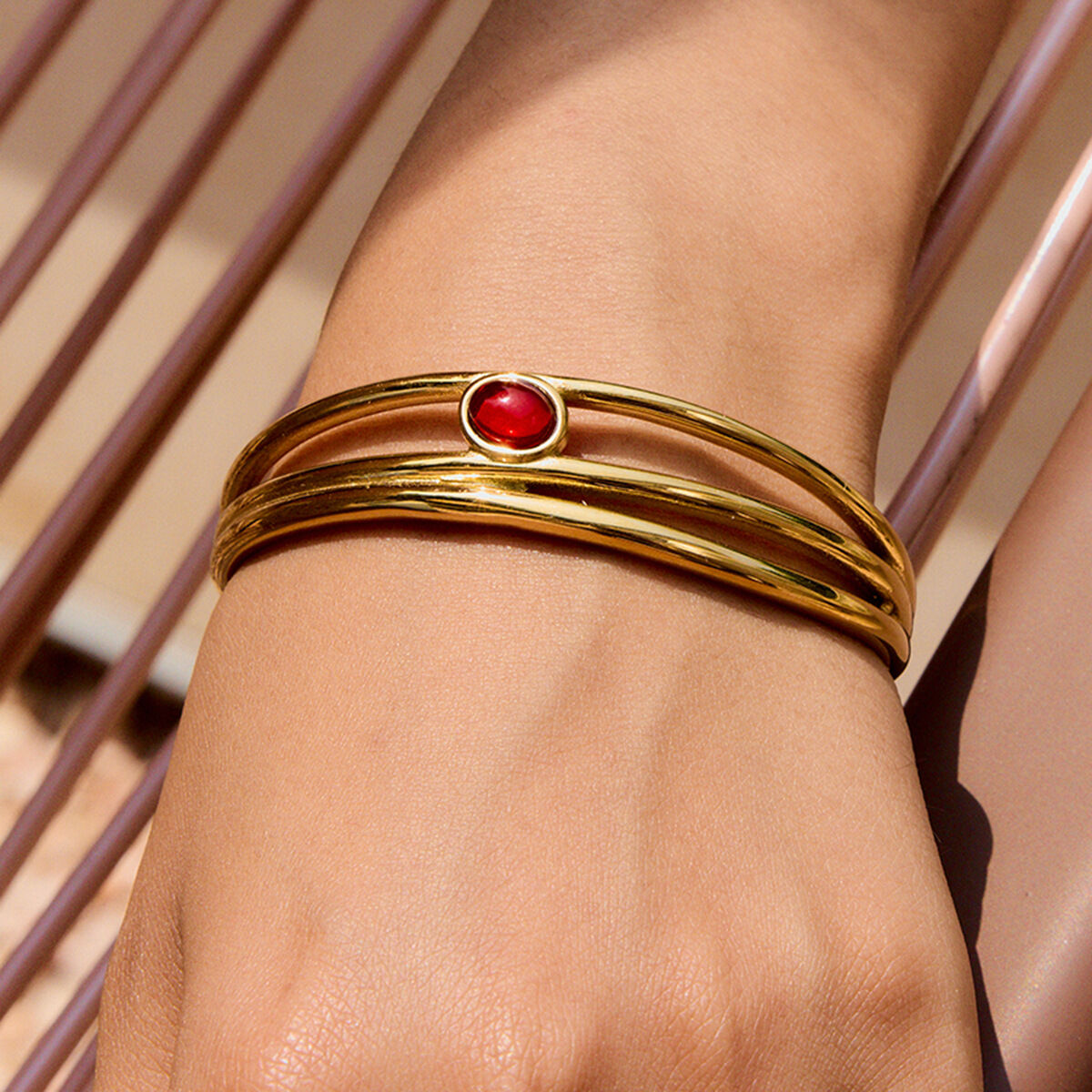 1 Piece Classic Strip Stainless Steel Waterproof Gold Color Women's Bangles Picture3
