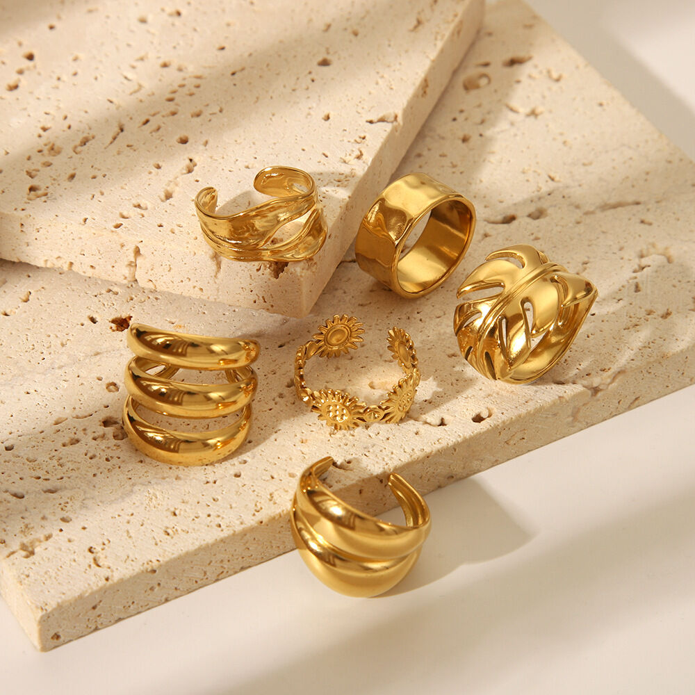 1 Piece Stainless Steel Waterproof Gold Color Statement Rings