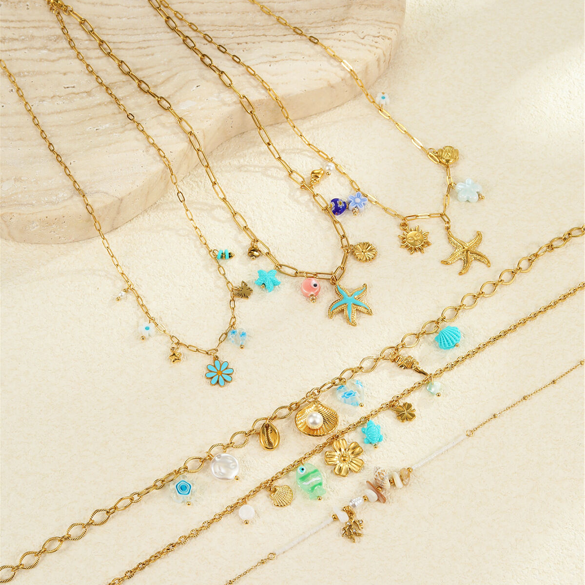 Romantic  Geometric Stainless Steel Waterproof  Gold Color Women's Pendant Necklaces 2