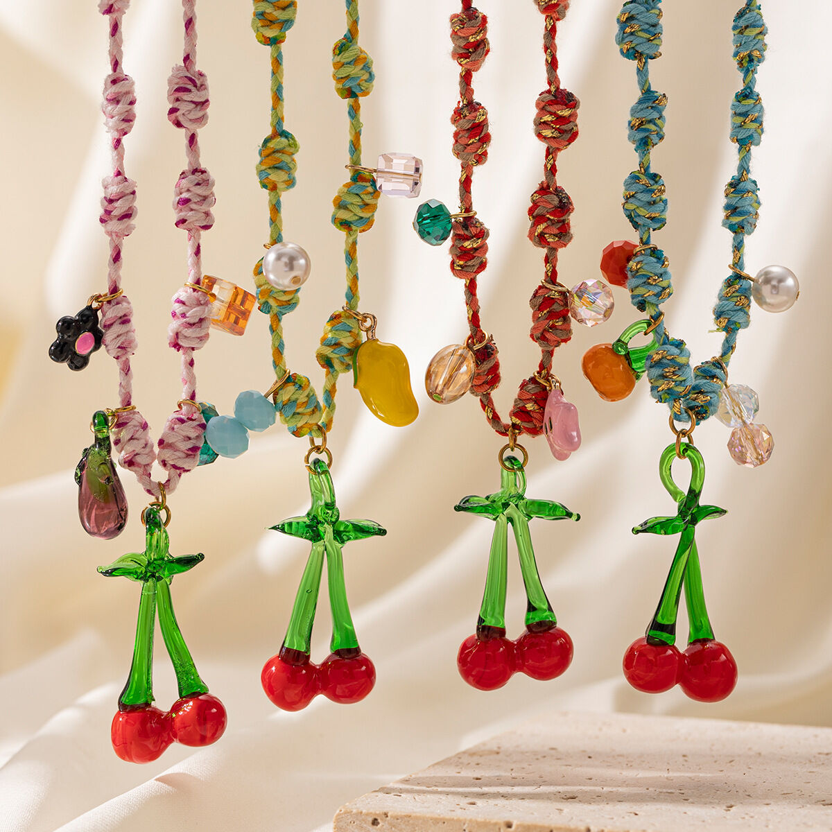 1 Piece Cute Cherry Braided Necklaces 2