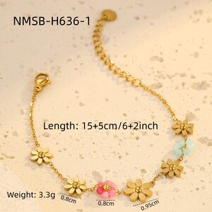 Sweet Flower Stainless Steel Waterproof Gold Color Women's Chain Bracelets h5