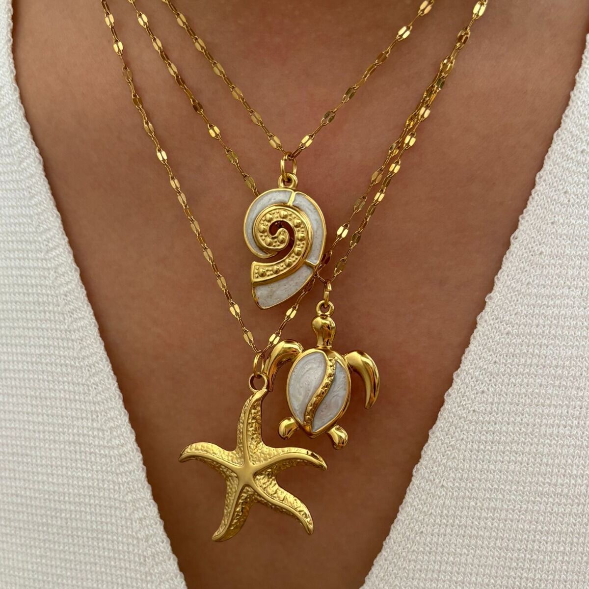 1 Piece Oceanic Stainless Steel Waterproof Gold Color Pendant Necklace h5 Picture3