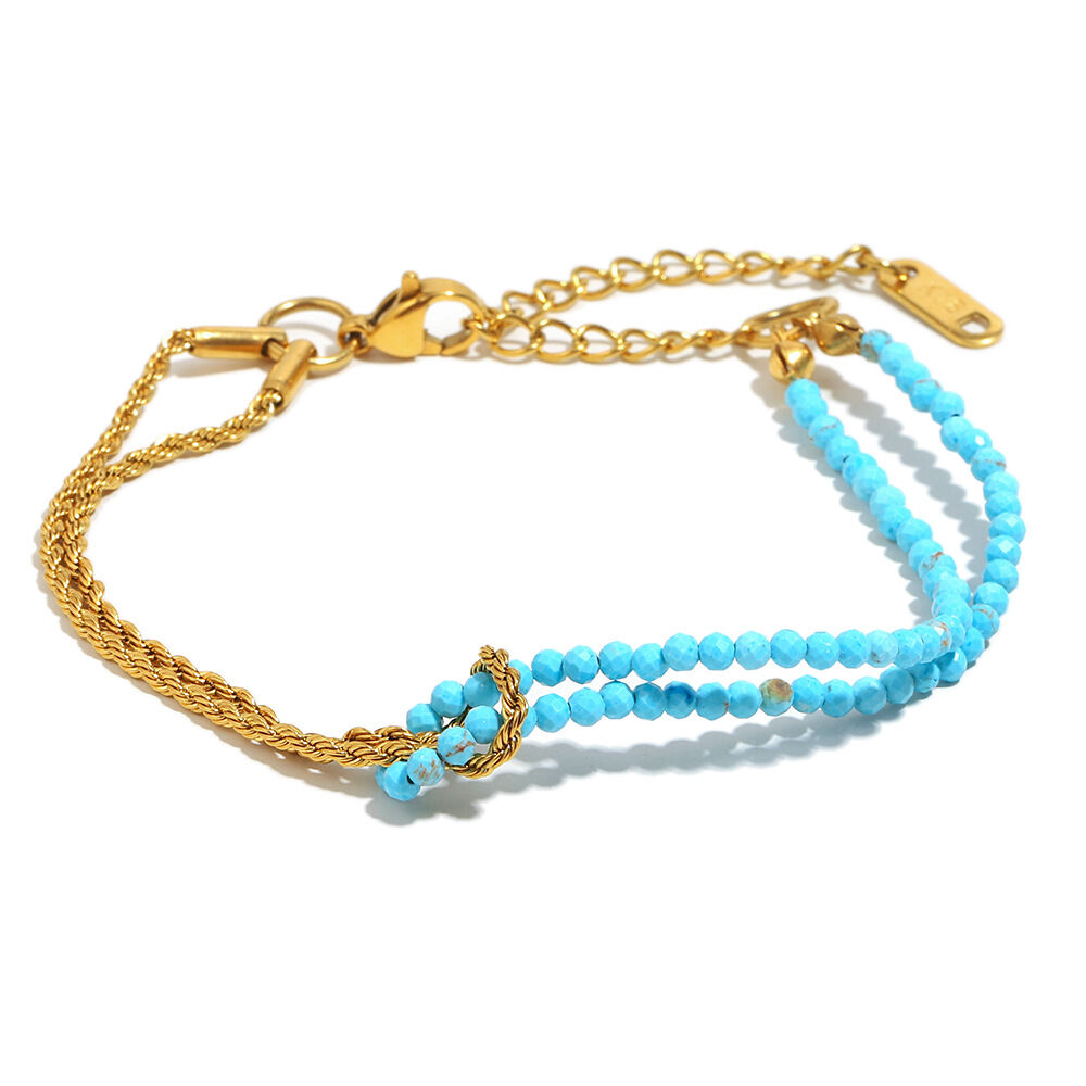 Gedrehtes Kettenarmband mit Natursteinnähten - Gold - 7 Bild7