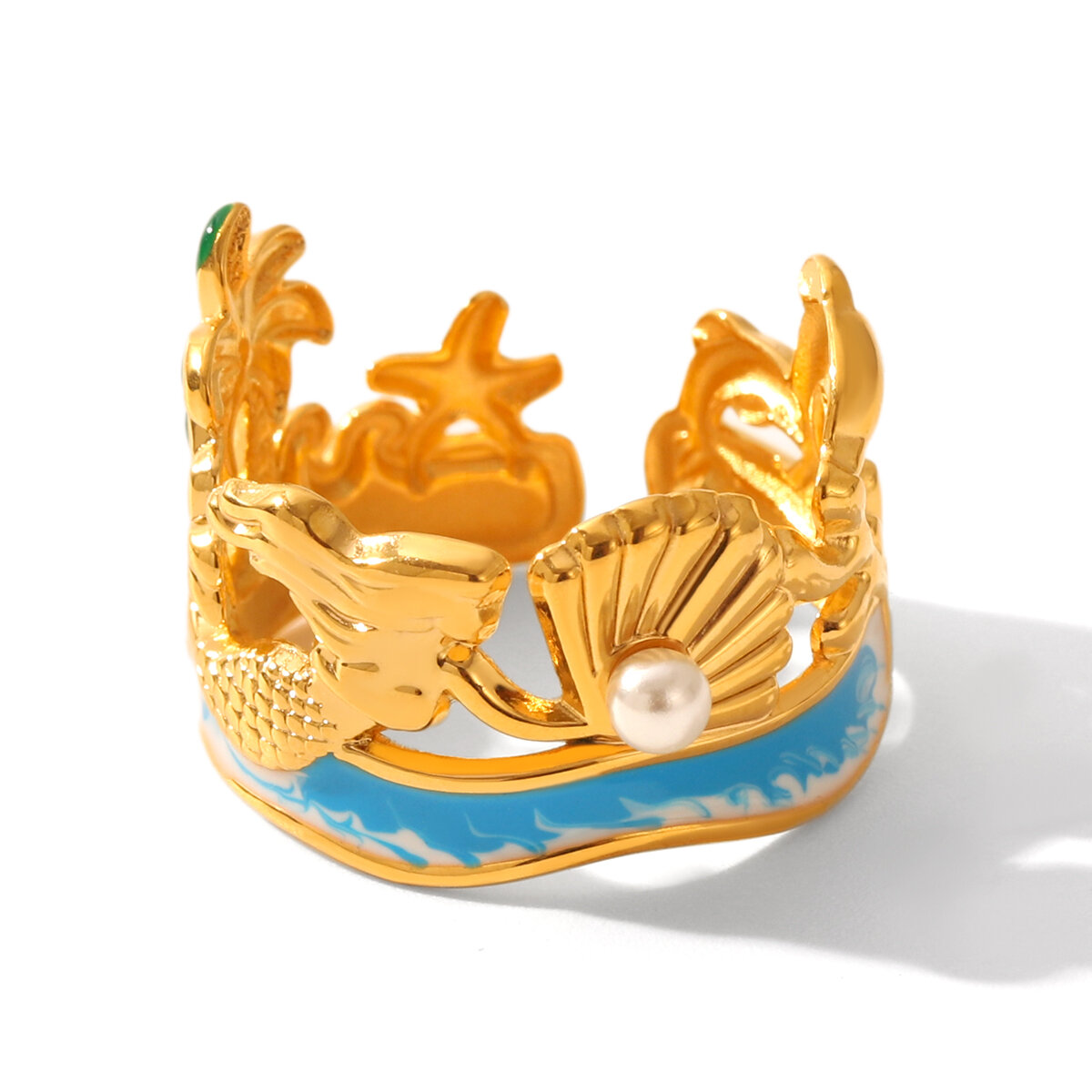 Anelli con perle color oro impermeabili in acciaio inossidabile a forma di tartaruga per le vacanze h5 
