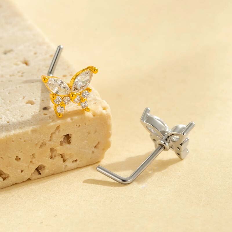 1 Piece Copper Gold Color Zircon  Nose Stud 2
