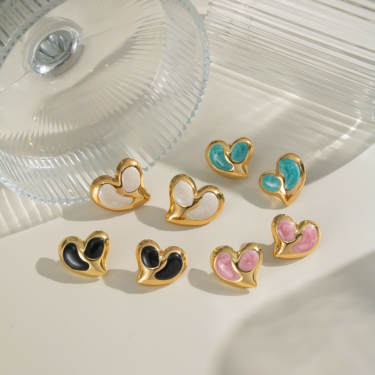 1 Pair Heart Enamel Stainless Steel Waterproof Gold Color Stud Earrings Picture2
