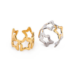 1 Stück klassischer Sternring aus wasserdichtem Edelstahl in Goldfarbe h5 Bild9