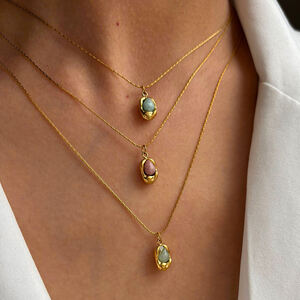 1 Piece Stainless Steel Waterproof Gold Color Natural Stone Pendant Necklace h5 Picture3