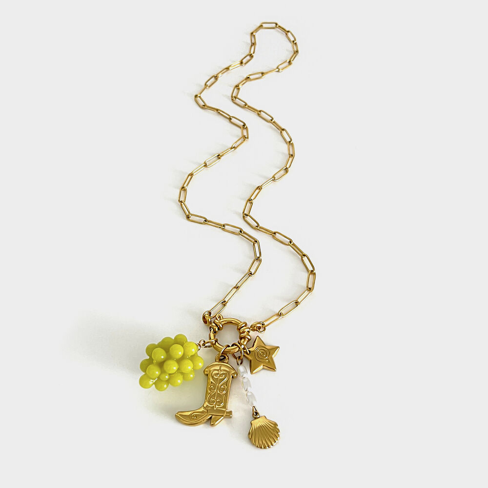 Collana con ciondolo color oro impermeabile in acciaio inossidabile a forma di uva, 1 pezzo