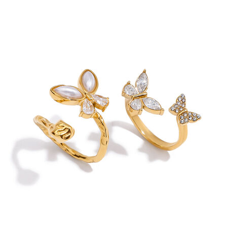 1 Piece Elegant Butterfly Stainless Steel Waterproof Gold Color Statement Rings 2
