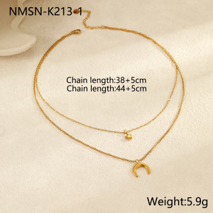 Elegante Gelaagde Damesketting Met Zon- En Maanmotief, Gemaakt Van Roestvrij Staal In Goudkleur, Waterdicht. h5 Afbeelding2