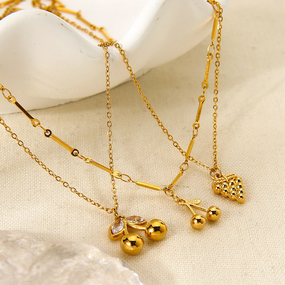 Romantic Series Sweet Plant Stainless Steel Waterproof  Gold Color Zircon Women's Pendant Necklaces 2