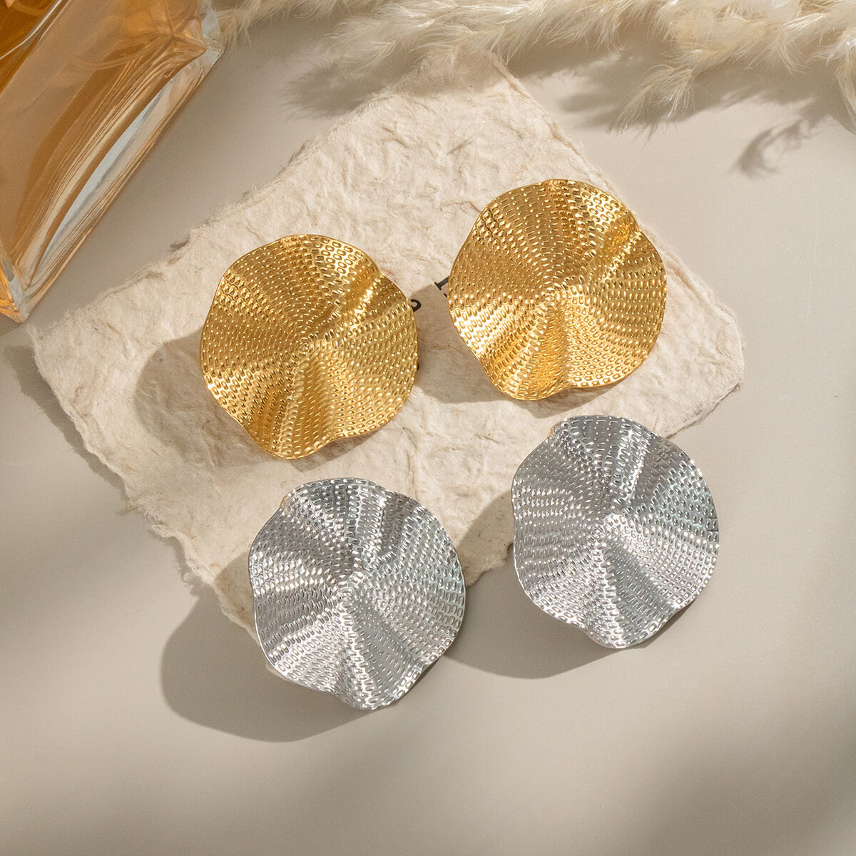 1 Pair Retro Stainless Steel Waterproof Gold Color Stud Earrings Picture3
