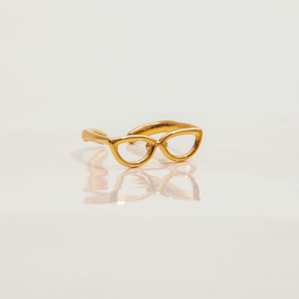 1 Piece Personality Glasses Shape Stainless Steel Waterproof Gold Color Statement Rings h5Picture7