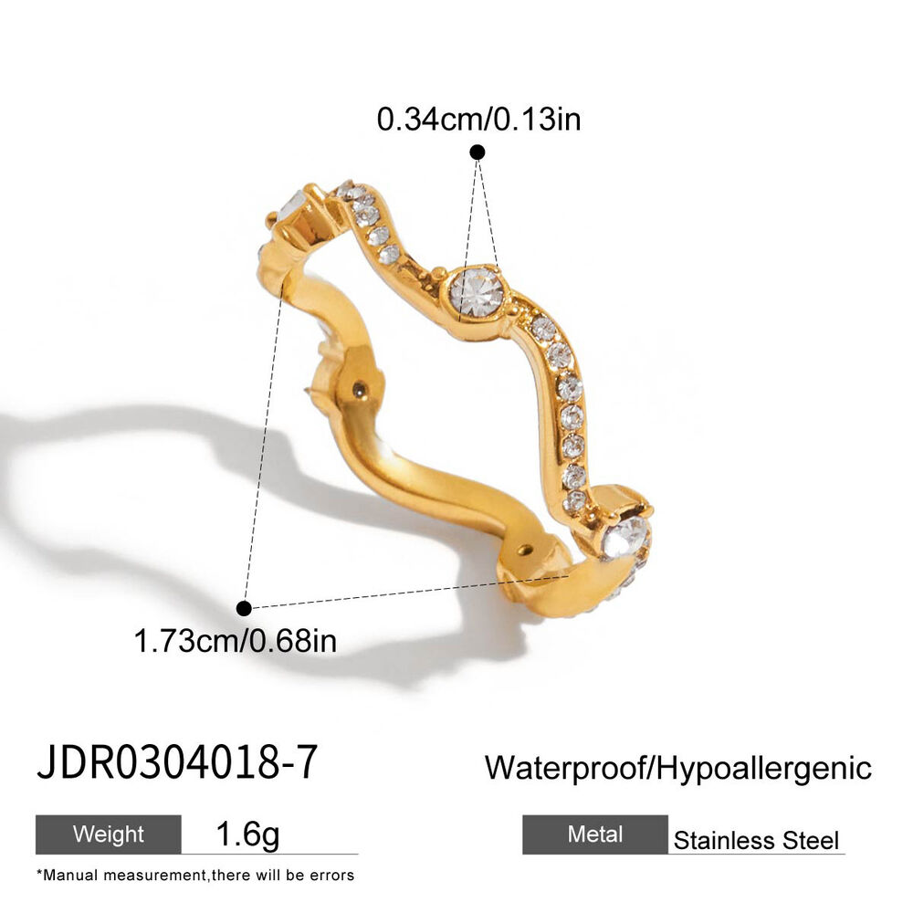 1 Stück luxuriöser, gebogener Damenring aus Edelstahl, wasserdicht, goldfarben, mit Edelsteinen h5Bild2