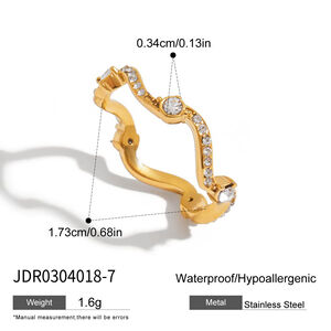 1 Stück luxuriöser, gebogener Damenring aus Edelstahl, wasserdicht, goldfarben, mit Edelsteinen h5 Bild2